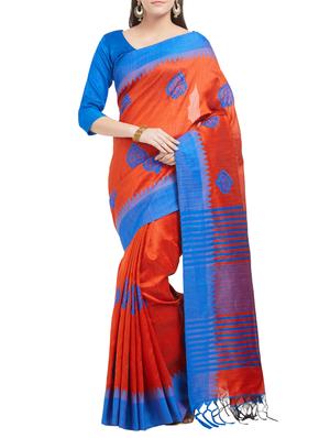 orange cotton silk embroidered saree with blouse - 15342707 - Standard Image - 1