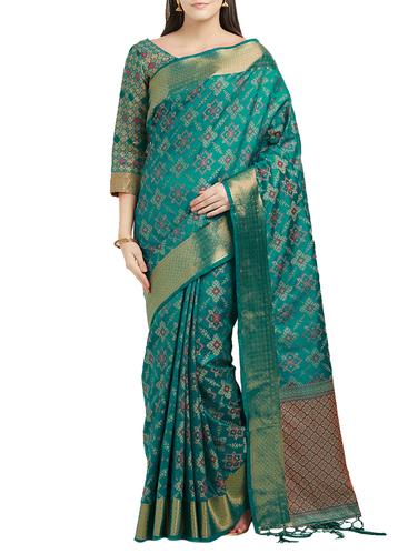 Zari work pochampalli saree with blouse - 15342716 - Very Small Image - 1