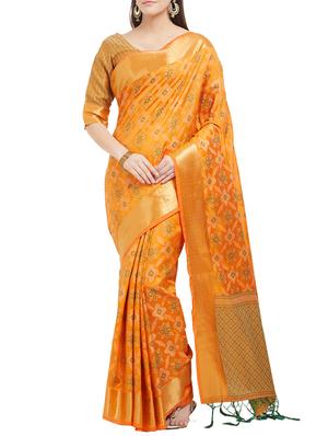 Mustard pochampalli saree with blouse - 15342718 - Standard Image - 1