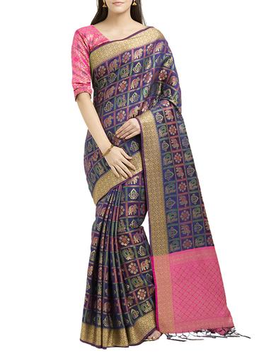 Two tone pochampalli saree with blouse - 15342720 - Very Small Image - 1