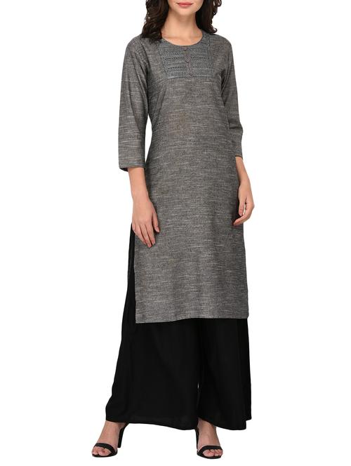 grey embroidered straight kurta - 15342746 - Very Small Image - 1