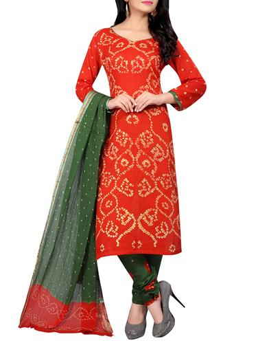 Bandhani unstitched churidaar suit - 15343108 - Very Small Image - 1