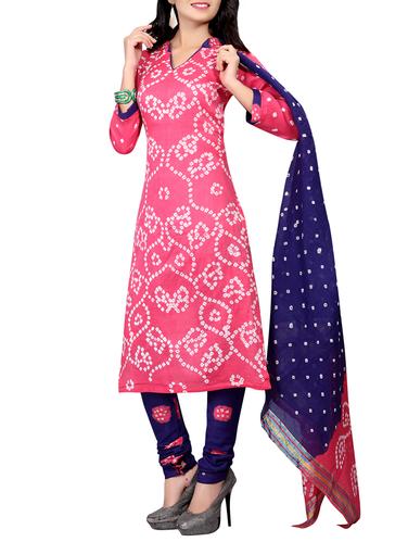 Bandhani unstitched churidaar suit - 15343109 - Very Small Image - 1