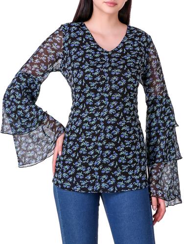 layered bell sleeve floral top - 15343255 - Very Small Image - 1