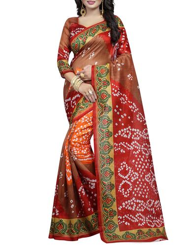 contrast pallu brown bandhani saree with blouse - 15343267 - Very Small Image - 1