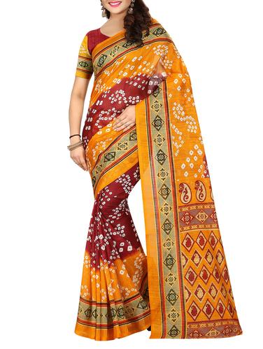 contrast pallu maroon bandhani saree with blouse - 15343268 - Very Small Image - 1