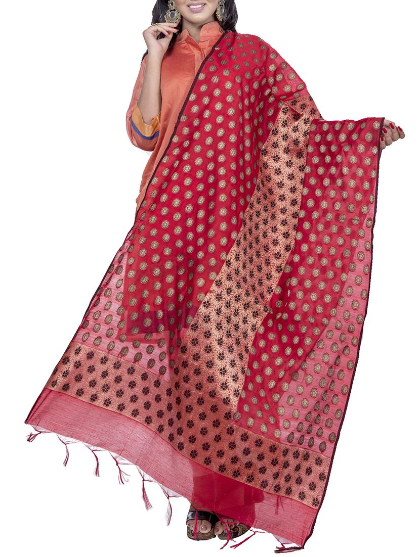 maroon chanderi banarasi dupatta - 15343533 - Zoom Image - 1