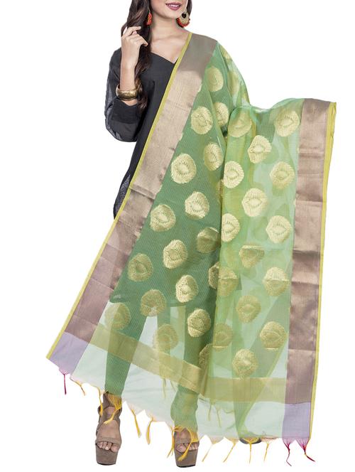 green cotton banarasi dupatta - 15343551 - Very Small Image - 1