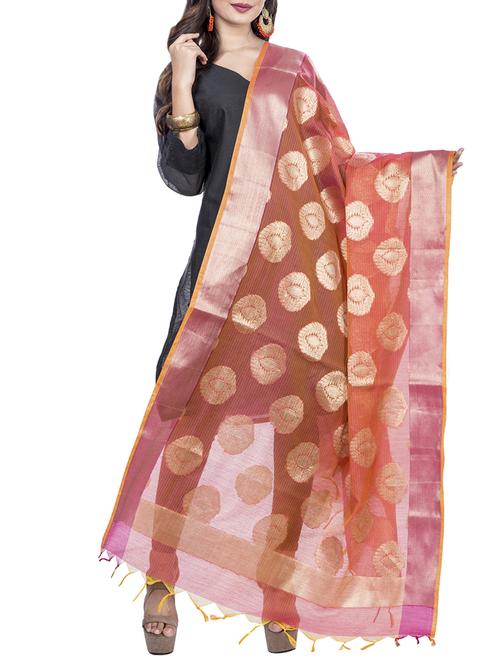 pink cotton banarasi dupatta - 15343553 - Very Small Image - 1