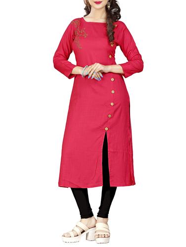 Pink rayon straight kurta - 15343582 - Very Small Image - 1