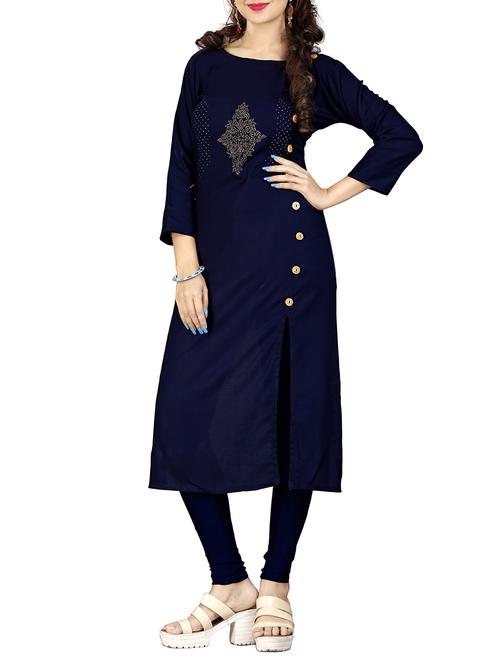 blue rayon straight kurta - 15343584 - Standard Image - 1