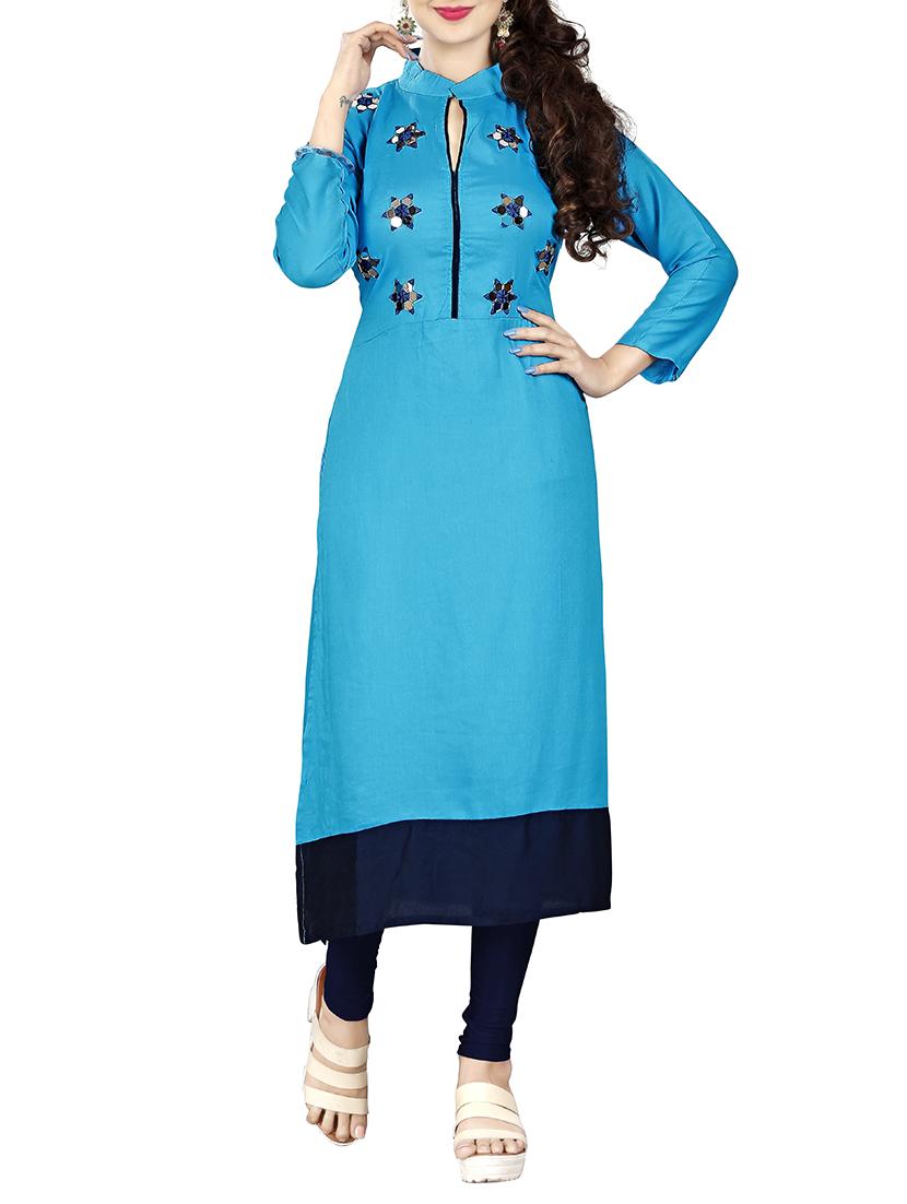 straight mirror work kurta - 15343590 - Zoom Image - 1