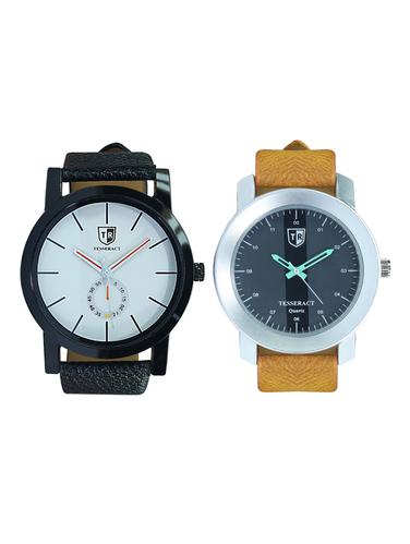 Tesseract White Dial & Black Dial Men's Analogue Watches (SBW011+SBRGB013) - 15344027 - Very Small Image - 1