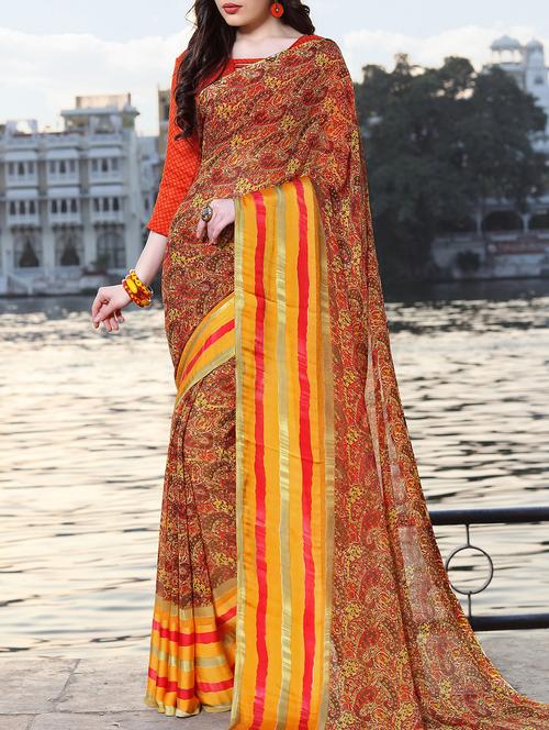 striped border paisley saree with blouse - 15344228 - Standard Image - 1