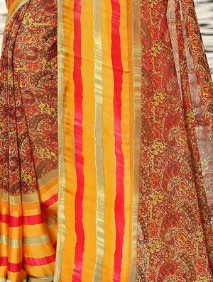 striped border paisley saree with blouse - 15344228 - Standard Image - 2