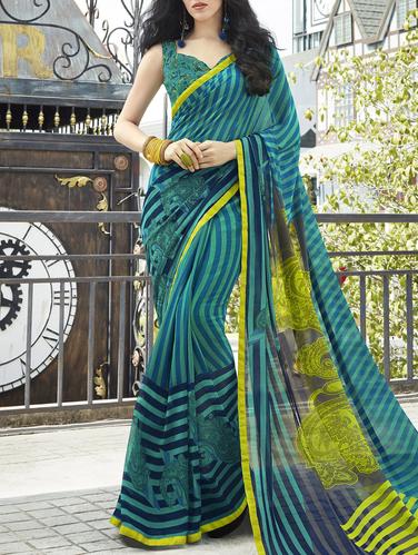 lace border striped saree with blouse - 15344241 - Very Small Image - 1