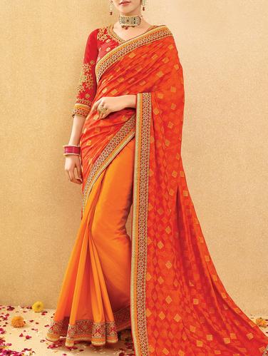 lace border half & half saree with blouse - 15344259 - Very Small Image - 1