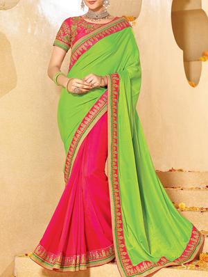 lace border half & half saree with blouse - 15344264 - Standard Image - 1