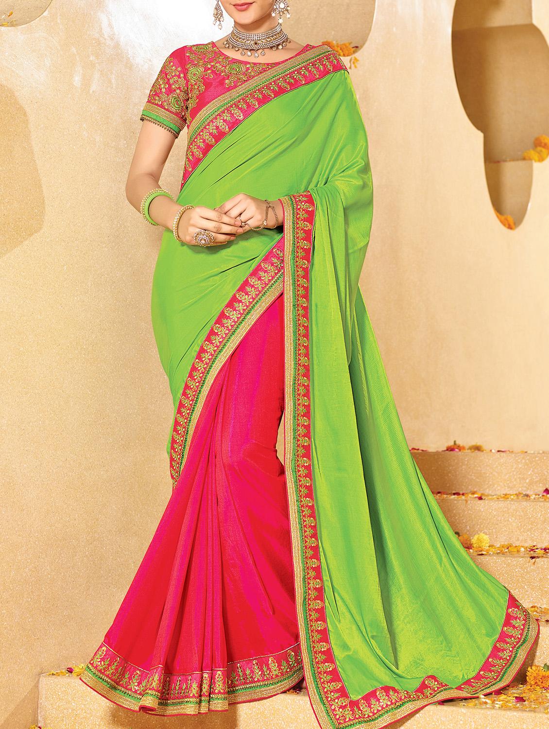 lace border half & half saree with blouse - 15344264 - Zoom Image - 1