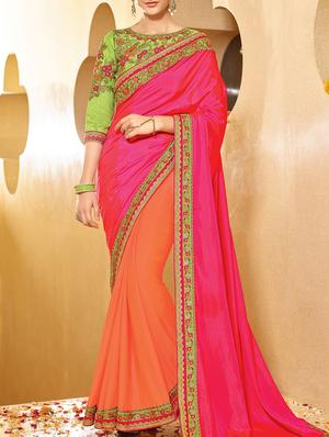 lace border half & half saree with blouse - 15344270 - Standard Image - 1