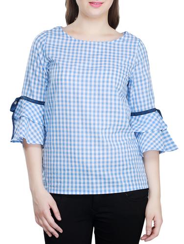 checkered bell sleeve top - 15344278 - Very Small Image - 1