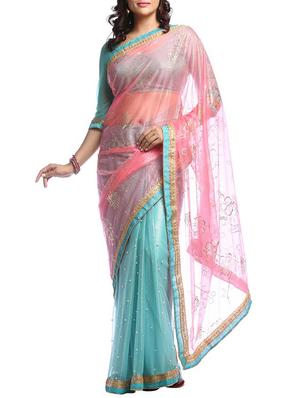 embellished pink half and half saree with blouse - 15344373 - Standard Image - 1
