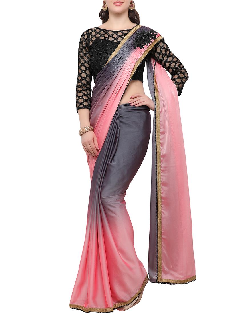 pink ombre fusion saree with blouse