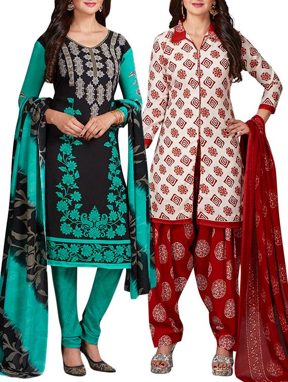 multi colored unstitched combo suit - 15344595 - Zoom Image - 1