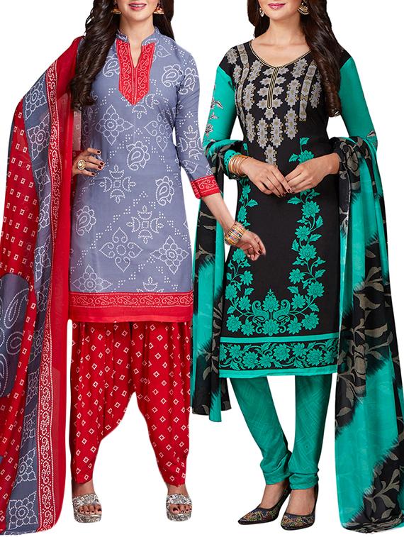 multi colored unstitched combo suit - 15344607 - Zoom Image - 1