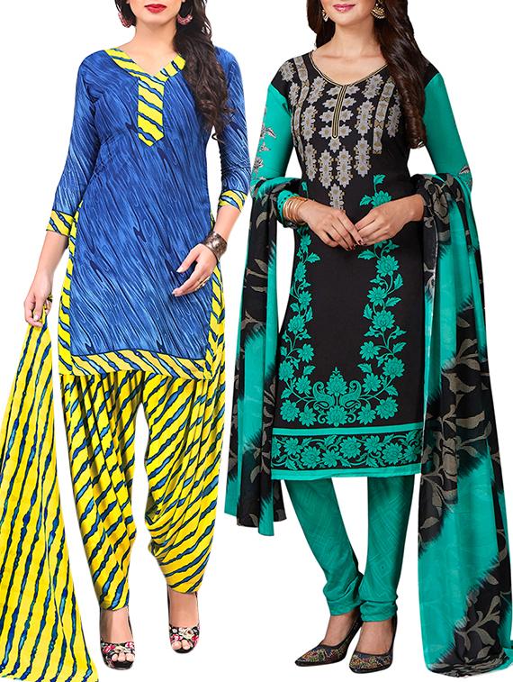 multi colored unstitched combo suit - 15344609 - Zoom Image - 1
