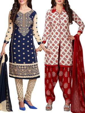 multi colored unstitched combo suit - 15344626 - Standard Image - 1