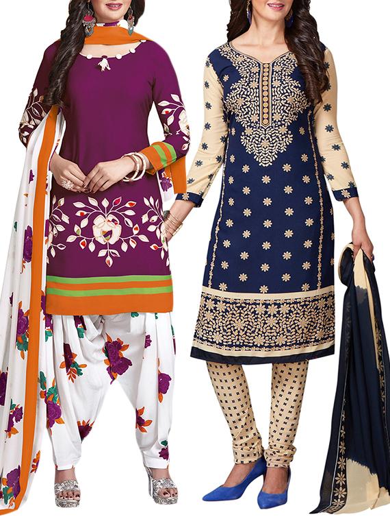 multi colored unstitched combo suit - 15344632 - Zoom Image - 1