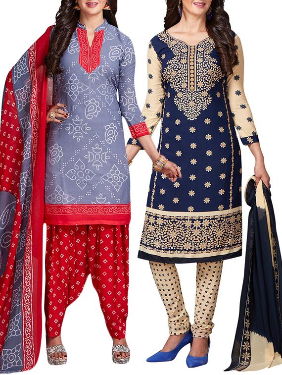 multi colored unstitched combo suit - 15344638 - Zoom Image - 1