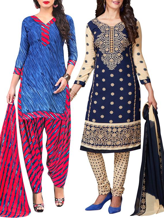 multi colored unstitched combo suit - 15344643 - Zoom Image - 1
