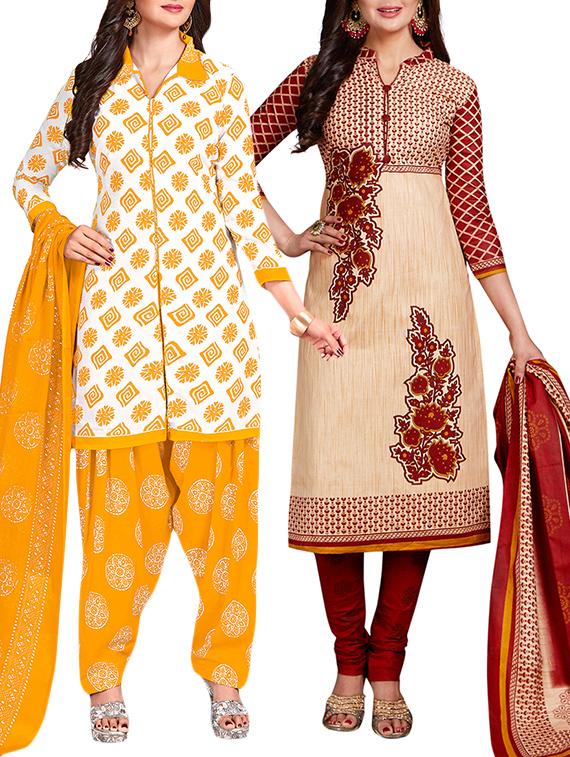 multi colored unstitched combo suit - 15344657 - Zoom Image - 1