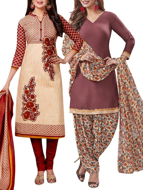 multi colored unstitched combo suit - 15344660 - Zoom Image - 1