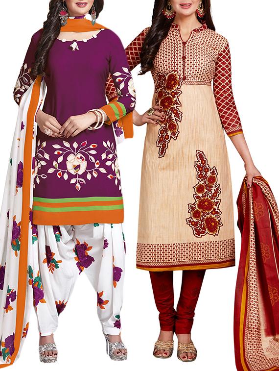 multi colored unstitched combo suit - 15344662 - Zoom Image - 1
