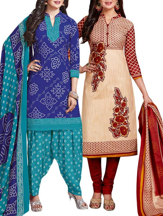 multi colored unstitched combo suit - 15344669 - Zoom Image - 1