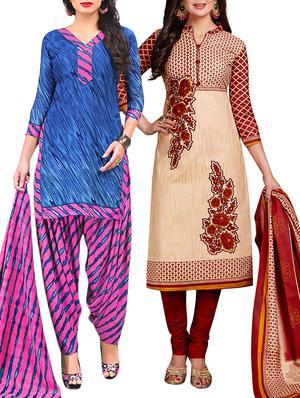 multi colored unstitched combo suit - 15344671 - Standard Image - 1
