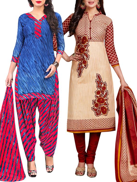 multi colored unstitched combo suit - 15344673 - Zoom Image - 1