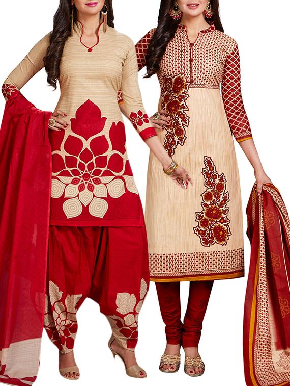 multi colored unstitched combo suit - 15344674 - Zoom Image - 1