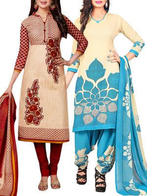 multi colored unstitched combo suit - 15344676 - Standard Image - 1