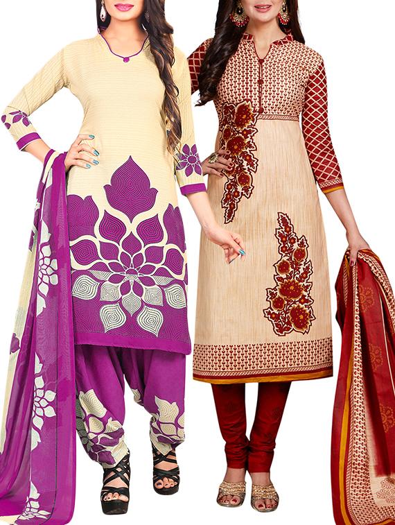 multi colored unstitched combo suit - 15344678 - Zoom Image - 1