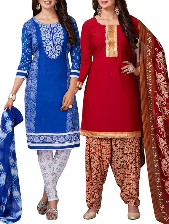 multi colored unstitched combo suit - 15344679 - Zoom Image - 1