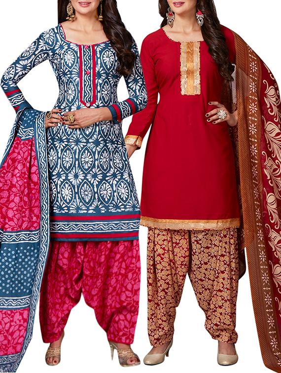 multi colored unstitched combo suit - 15344683 - Zoom Image - 1