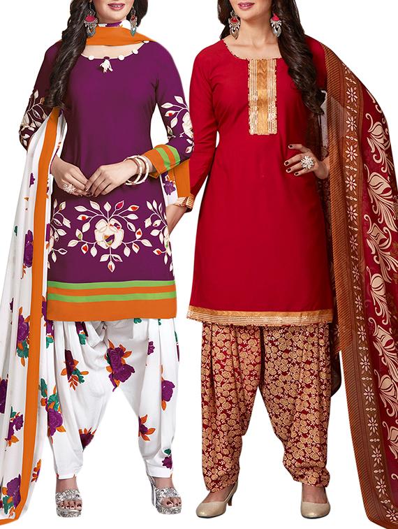 multi colored unstitched combo suit - 15344691 - Zoom Image - 1