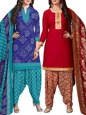 multi colored unstitched combo suit - 15344698 - Standard Image - 1