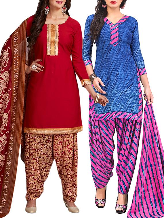 multi colored unstitched combo suit - 15344700 - Zoom Image - 1