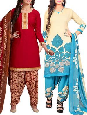 multi colored unstitched combo suit - 15344705 - Standard Image - 1