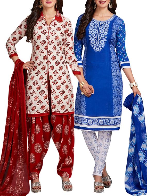 multi colored unstitched combo suit - 15344713 - Zoom Image - 1